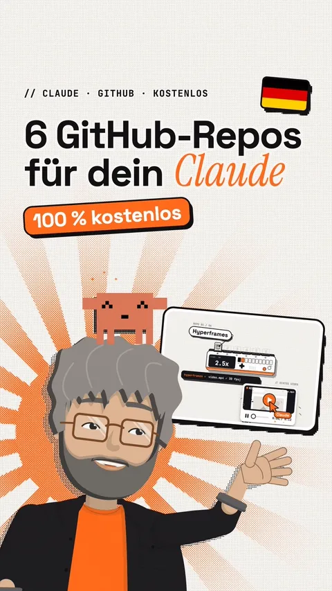 Thumbnail 2: gleicher Titel, Sticker 100 % kostenlos, der Mentor lächelt und präsentiert, deutsche Flagge.